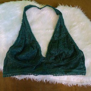 Victoria's Secret Bra Bralette M Medium Halter Unlined Green Lace Pre-Owned